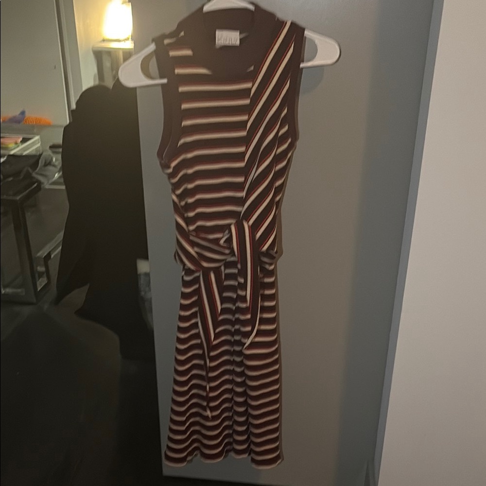 Striped Sleeveless Dress with Waist Wrap